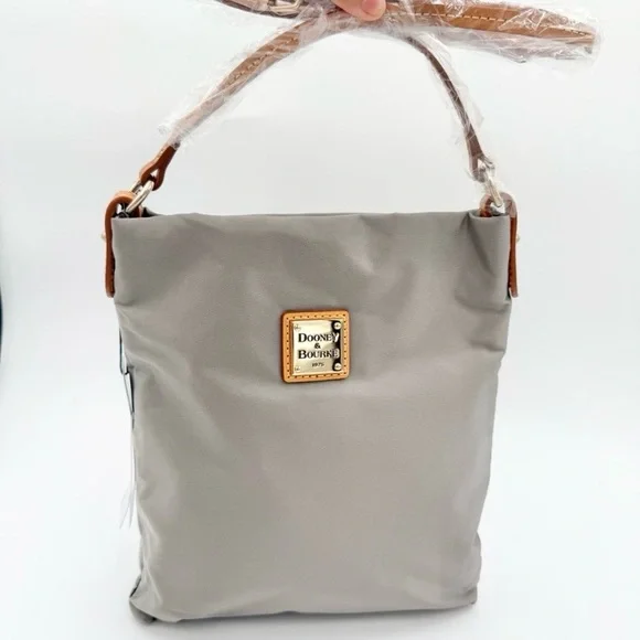 Dooney & Bourke Gray and Brown Shoulder Bag with Gold Hardware NWT - Picture 1 of 6